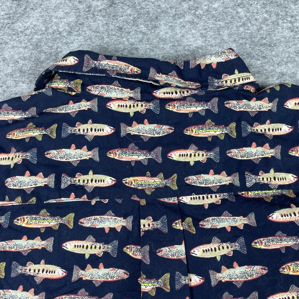 The North Face Shirt Mens L Navy Blue Trout Fish AOP Short Sleeve Button Down